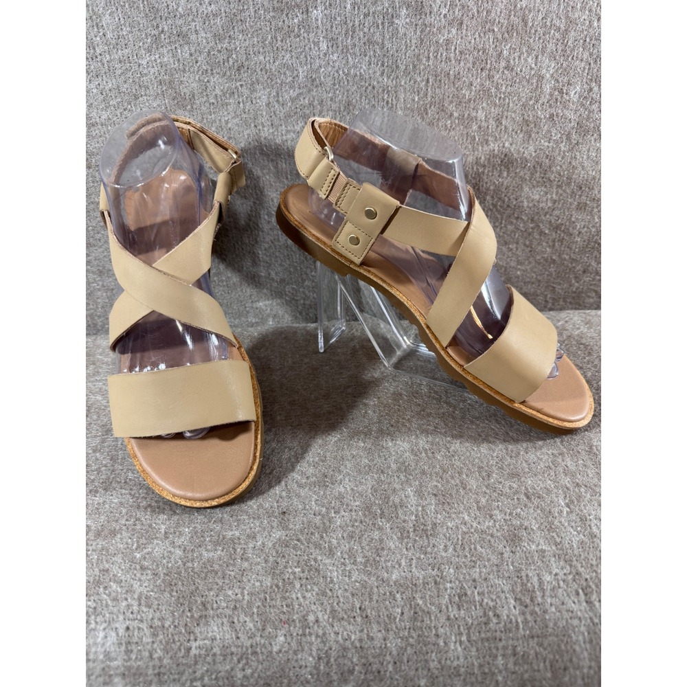 Sorel Ella II Sandals Women 10 Honest Beige Leather Strappy Ankle Strap Flat